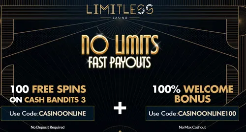 Limitless Casino No Deposit Bonus (*100 FS) + Review 2024